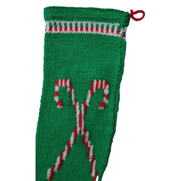 Vintage Hand Knit Wool Christmas Stocking Snowman Candy Cane Jingle Bell Kitschy - Picture 6 of 8